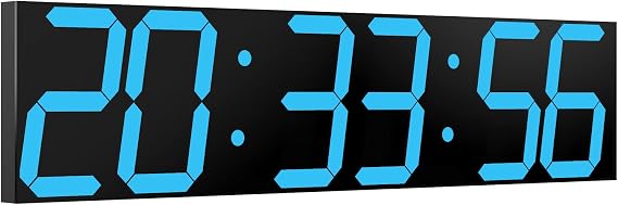 CHKOSDA Digital Wall Clock, Oversize Led Digital Clock with Auto Dimmer, Huge Countdown Timer with Remote Control, 27" Wide Led Display, 6 Digits, Wall Mount, Date and Temperature (Ice Blue)