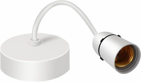 E27 Screw Lamp Holder Ceiling Pendant Light Fitting, 8”(200mm) White Plastic Light Bulb Holder with Ceiling Rose for Kitchen, Living Room, Bedroom, Dining Room Lighting – Energy Class A [Energy Class A+++]