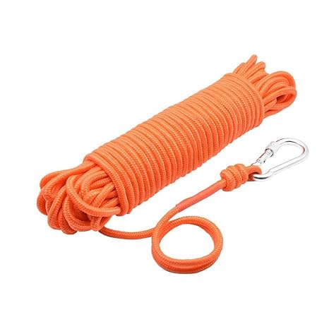 Fosforlu 6 mm Turuncu Halat - Mıknatıs Balıkçılığı Halatı - 25 metre - Karabina Kancalı Set