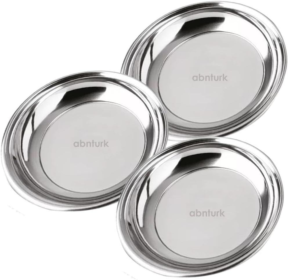3 Pieces 20cm Stainless Steel Pit Dinner Plate with Lifetime Warranty Büyükporsion Sturdy Metal Plate