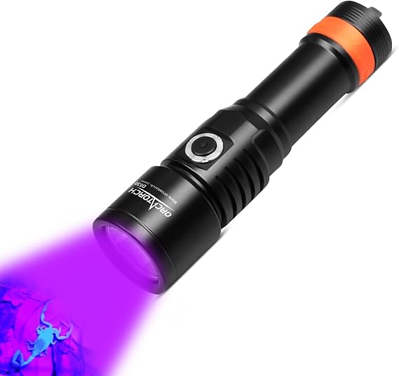 Orcatorch D530 UV Dive Torch, 395nm LED Blacklight,2 Modes for Night Diving