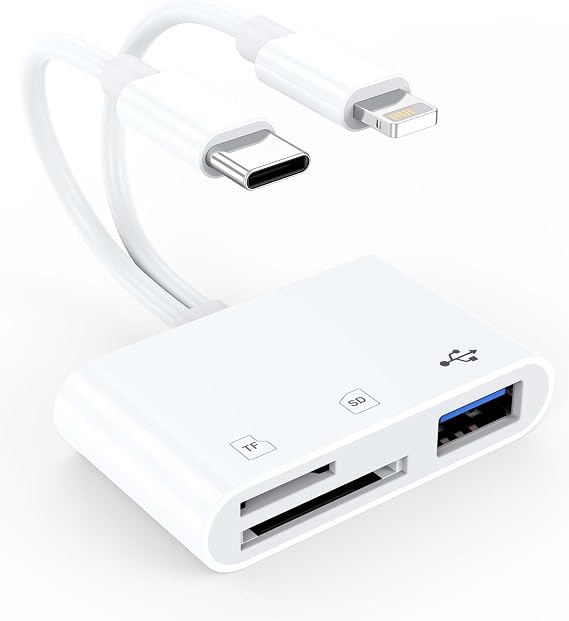 iPhone用SDカードリーダー、デジタルカメラアダプター、iPhoneメモリーカードリーダー、USB C LlightningデュアルポートからUSB 3.0/SD/Mirco SDTFカードリーダー、iPhone 17/16/15/14/13、Canon/Sony/Kodakカメラ用。