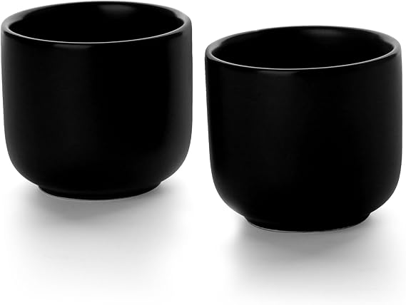 Nucookery Ceramic Espresso Cups Set of 2, Small Espresso Shot Cup 3.4oz – Demitasse Cups No Handle, Porcelain Coffee Cup for Cortado Espresso Mug, Japanese-Style Cute Espresso Cups(Black)