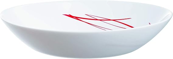 Arcopal by Luminarc Domitille Opal Glass Black Red Lined Dinner Set Plates (6X Soup Bowls, Black)