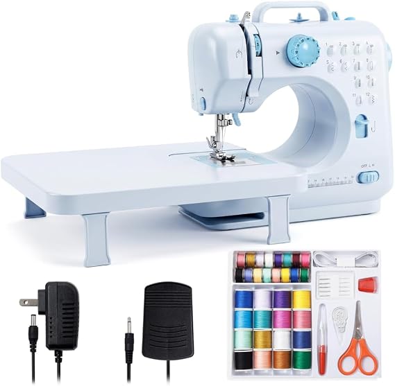 Sewing Machine for Beginners with Sewing Table and Foot Pedal Mini Small Portable FHSM-505 Sewing Machines UK Stitching Machine for Adults and Kids Aged 8-12 Children Hemming Tool Kit Accessories