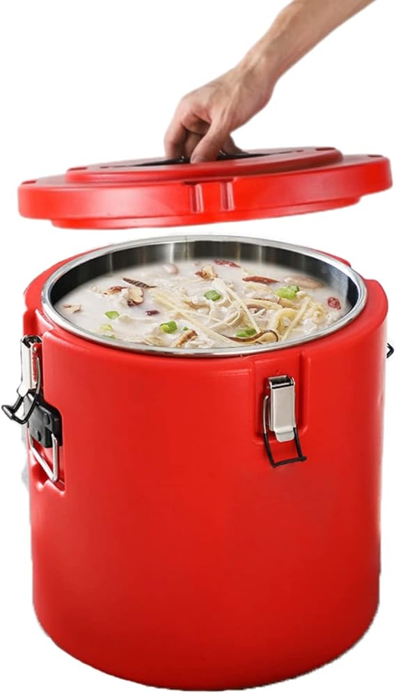 Insulated Soup Carrier, Portable, Commercial Hot/Cold Hot Box, Food Warmer, Large Insulation, Barrel Cooler, Stainless Steel Lining with Dust Cover, 15 L