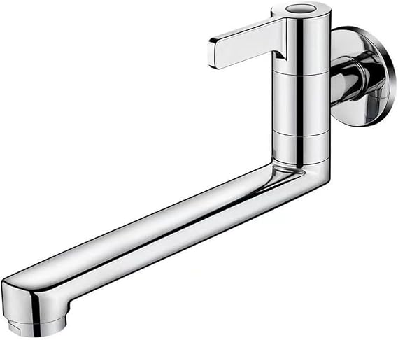 Wall Mount Extended Spout Faucet Stainless Steel Rotatable Single Cold Water Tap For Balcony Sink Mop Basin Utility Sink Cleaning Room(30cm)