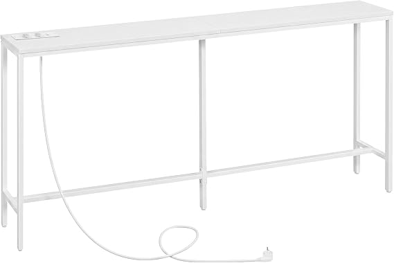 MAHANCRIS Console Table with Power Outlets, Narrow Sideboard, Industrial Style Entryway Table with USB Port, Sofa Side Table for Entryway, Hallway, Living Room, White ACTWT18UE01