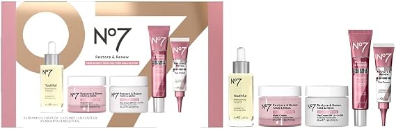 No7 Restore & Renew Face & Neck Multi Action Skincare System,Best Gift Set for Christmas For Womens