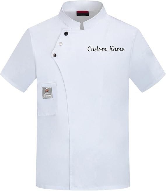 Personalised Chef Jacket with Embroidered Name, Chef Jacket Short Sleeve, Hotel Kitchen Restaurant Work Uniform for Men Women