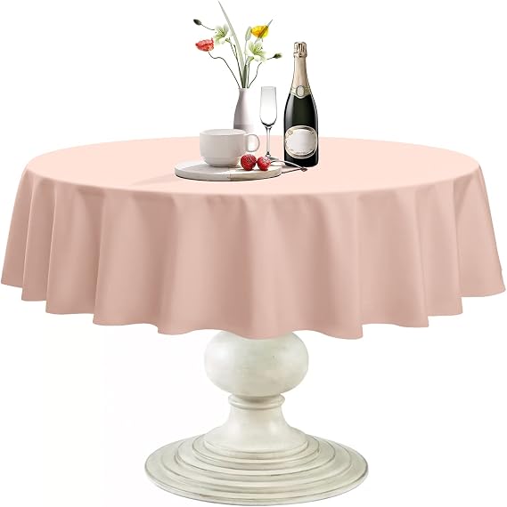 Softalker Round Tablecloth Waterproof & Stain Resistant Outdoor Table Cloth Wrinkle Free Fabric Washable 210GSM Polyester Table Cover for Dining/Party/Buffet/Wedding (108 inch, Pink)