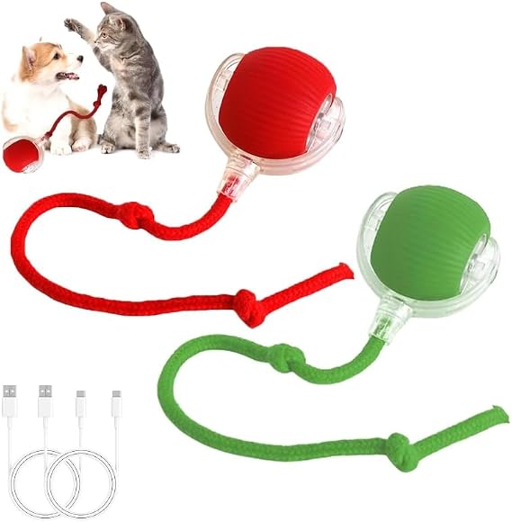 2 PCS Interactive Dog Rolling Ball Electric Automatic Rolling Cat Balls, Smart interactive Pet Toys for Cat & Dog, Puppy and Kitten (Red+Green)