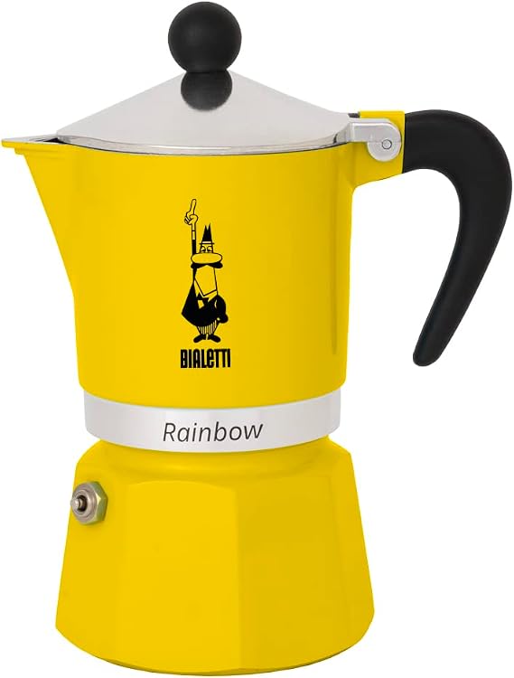 Bialetti Rainbow Espresso Italian Coffee Maker, 3 Cups, Aluminium, Yellow