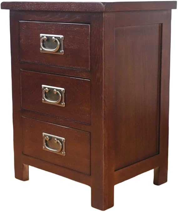 Solid Oak Bedside Tables Walnut Wooden 3 Drawers Nightstands Modern Narrow Beside Cabinet For Bedroom Living Room End Tables Furniture 16.54x12.6x22.05 Inches