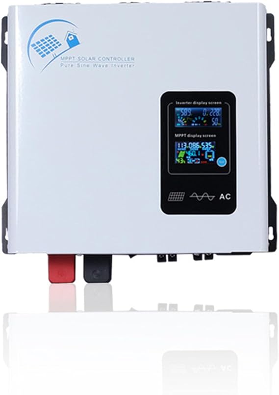 Hybrid Solar Inverter 1300W DC 12V 24V 48V to AC 120V / 240V AC Genuine Sine Wave Power Converter with LCD Display 30A MPPT Charging Controller for Home RV Off Grid 24v to 110v