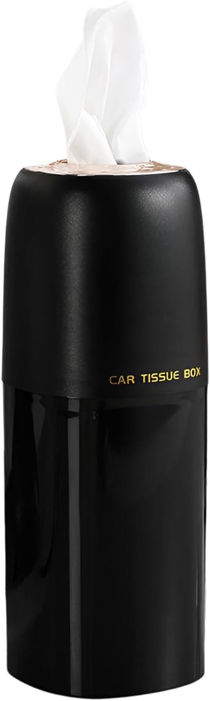 Cylinder Tissue Box For Car, Round Tissues Car Cup Holder, Round Tissue Boxes, Cup Holder Tissue Dispenser, Refillable Tissues Box Round Container For Car Home Workplace Use, Black