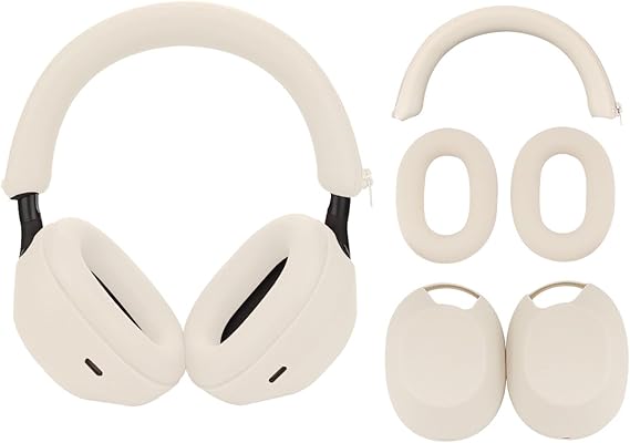 3 Set Case Cover Compatible with Sony WH-1000XM5 Headphones,Embody Ear Pad Cover/Headband Cover/Ear Cover Soft Silicone Headphones Accessories(Off White)