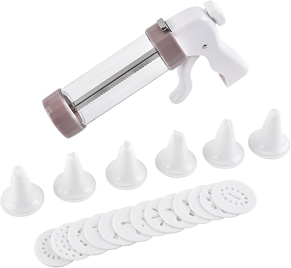Cookie Machine, Cake Maker, Dessert Press, 13 Discs 6 Piping Tips, Easy Grip Design, Baking and Decorating, Christmas Home Kitchen Use, 8.66x5.71 Inches, White Color, 1 Set