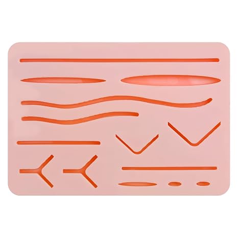 Suture Practice Pad 3 layer Pre-Cut 14 wounds 5x7" For Medical Students, Veterinarian & Nurses for Training And Practice, Reusable Silicon skin suture Pad more durable Protective Febric Mesh (1)