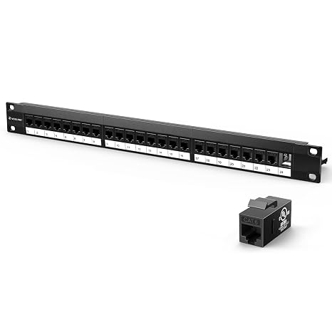 VCELINK 24 Port Cat6 Network Patch Panel, 10Gbps, 1U 19-Inch Rack Mount