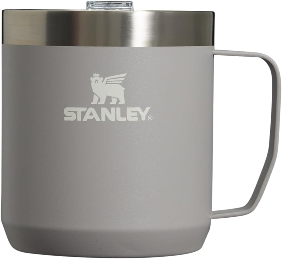 STANLEY Stay Hot Camp Mug - Durable 188 Stainless Steel Insulated Mug - Splash-Free Tritan™ Drink-Thru Lid - 12 OZ - Ash 2.0