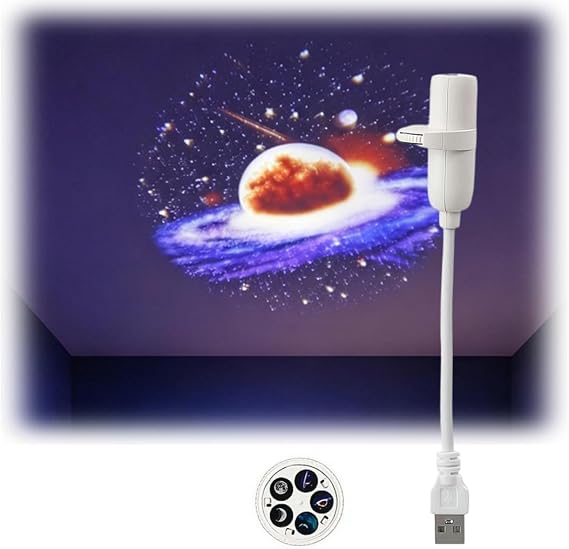 2-in-1 Galaxy Projector Night Light with Sliding Projection Films,USB Starry Sky Night Light Projector,360 Rotation Mini LED Wall Projection Lamp for Bedroom,Car,Room Decor [Energy Class A+++]
