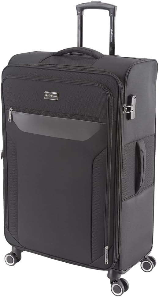SKYFLITE Virage Soft-Shell Trolley Case, 80cm, 8 Wheels, Expandable, TSA Lock, 80x47x31cm, 3.8kg (Black)