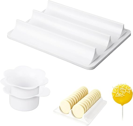 3pcs Round Cake Pop Mold Set, Plastic Cutter and Pusher with Dual-Cavity Tray 3D Circle Cake Pop Mould Kit Cakesicle Roller Shapes Maker Accessories for Home Baking Birthday Wedding (White)