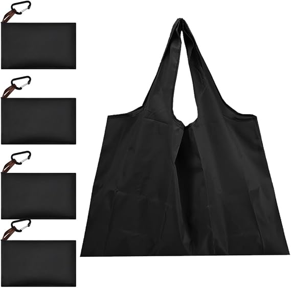ADERTOS 4 Stück Einkaufstasche Faltbar Einkaufsbeutel mit henkel Stofftasche Oxford stoffbeutel 53 x 40cm Groß Stofftragetaschen Tragetasche Waschbar Shopping Bag mit Karabiner für Einkauf