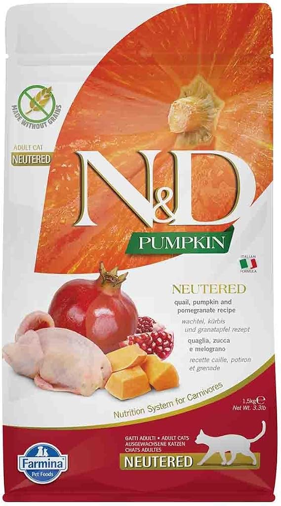 N&D Pumpkin Tahılsız Bıldırcın Etli Balkabaklı ve Narlı Kısırlaştırılmış Kedi Maması - 1.5 kg