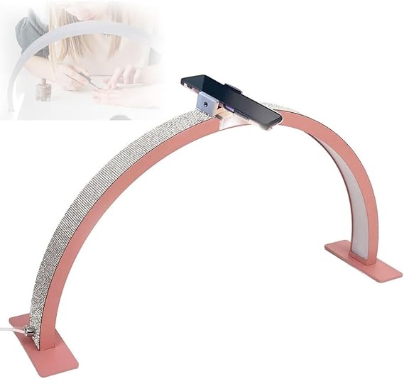 Half Moon LED Lamp, 3000K-6000K Half Moon LED Table Lamp with Phone Holder, Brightness Adjustable Half Moon Nail Desk Light Lamp Desktop Nail Table Lamp for Eyelash Artist Tattoo Artist Hairdresser