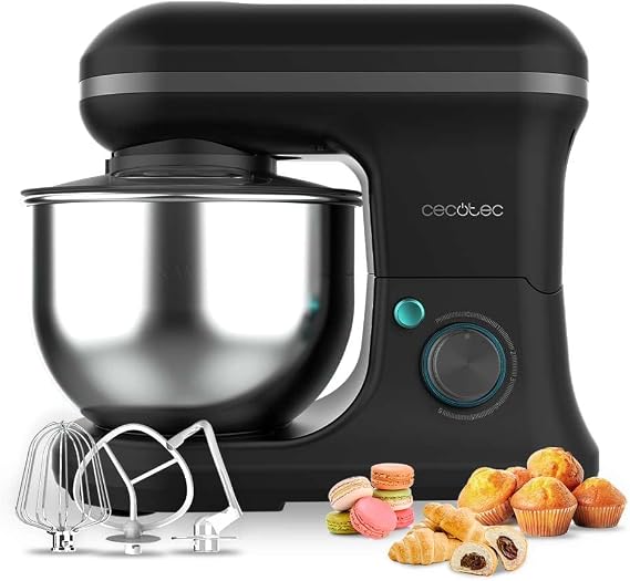 Cecotec Batidora Amasadora Cecomixer Merengue 5L 1200 Black. 1200 W en 6 Niveles, 5 Funciones, Movimiento Planetario, Diseño Elegante, Bol de Acero de 5 L y Accesorios para Batir y Amasar