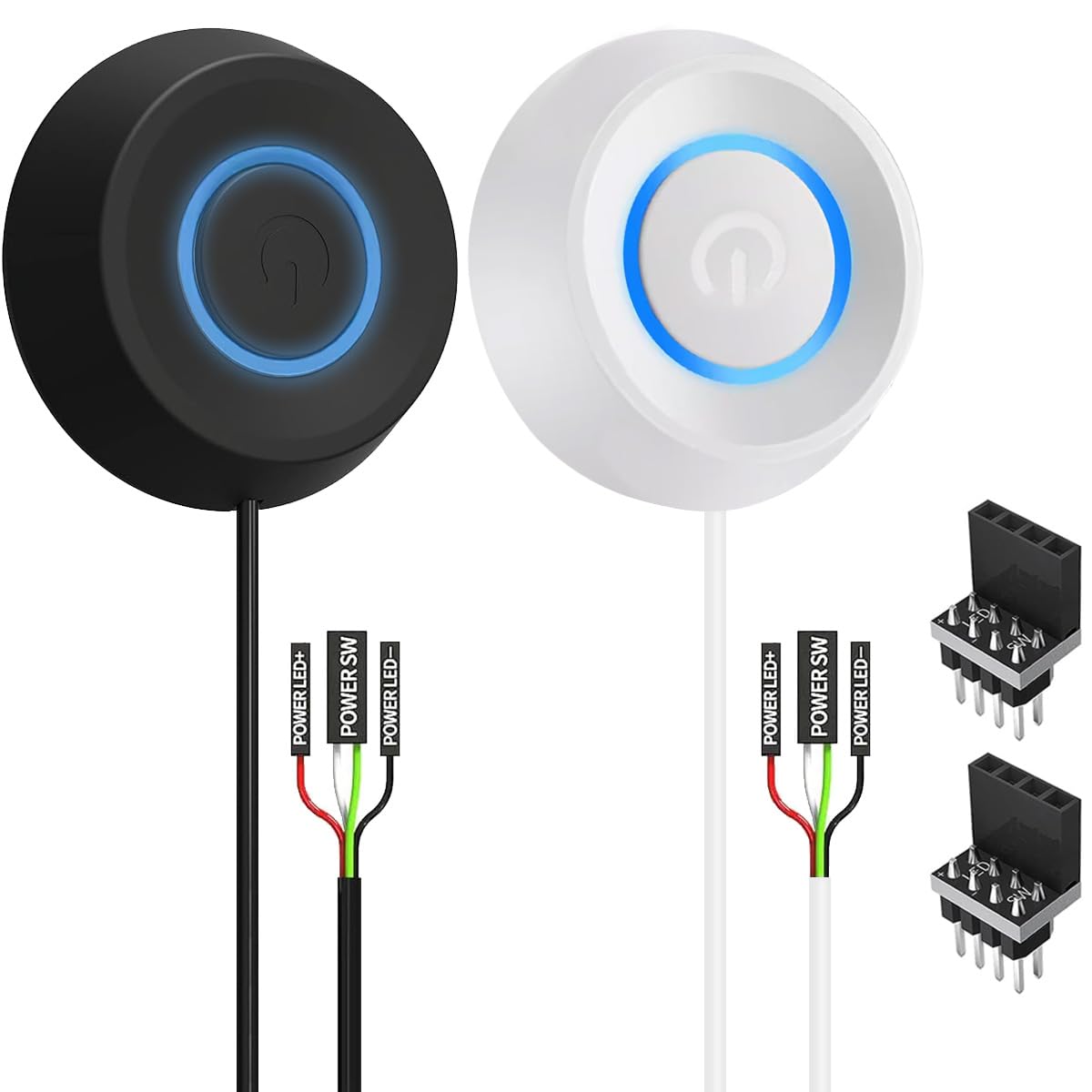PC Power Button External HDD Push Computer Host Round LED Button On/Off Desktop Remote PC Computer Case Power Switch Black + White with 2m Cable for Motherboard Boot