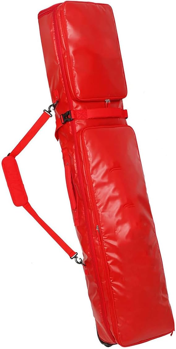 Rolling Single/Double-Board Ski Bag, Waterproof Roller Snowboard Bag, Dry Wet Separation, 15cm Scalable Design,12cm Big Wheel, Travel Bag for Road Trips And Air Travel red