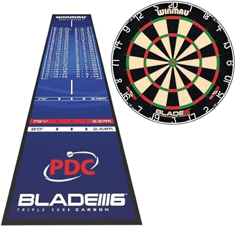 Winmau Blade 6 Dartboard & Outshot Soft-Feel Mat Combo – PDC-Endorsed Board and Accurate Throw Line Essentials