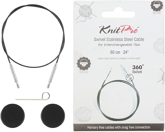 KnitPro - KnitPro The Mindful Collection Stainless Steel Black/Silver Swivel 360° Interchangeable Cable for 60cm Needle - 1 Piece