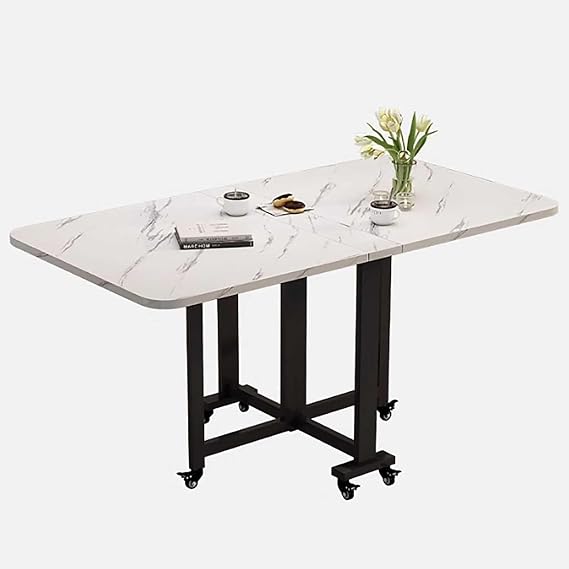 Wooden folding dining table,Drop Leaf Dining Table,Foldable Multifunction Expandable Table for Kitchen and Living Room,Space Saving Furniture(White stone pattern,80cm)