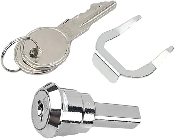 A Set Silver Universal Stainless Toolbox Lock, Iron Cabinet Insert Linkage Drawer Lock Set,180° Rotation Unlocking(1 Fastening tab and 2 Keys,1 Cylinder) Cabinet Cylinder Replace Tool