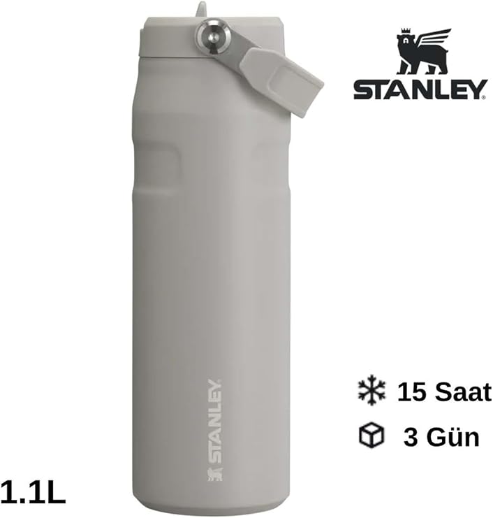 Stanley The IceFlow Flip Straw Pipetli Termos Bardak 1.1 LT Matara Gri, 5003378789