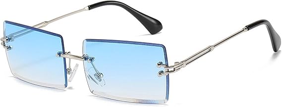 Retro Rimless Rectangle Sunglasses for Women Men Transparent Glasses Y2K Vintage Eyewear