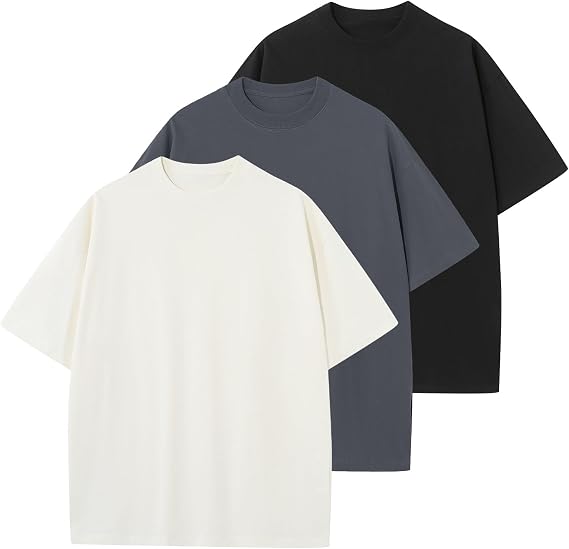 HOUZONIY Men's Oversize Basic T-Shirt, Plain T-Shirt for Men, Soft & Comfortable Summer Men's Short Sleeve Crew Neck Set