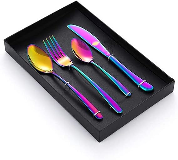 Personalized Gift, Customized Elegant Life Rainbow Cutlery Set - Knife - Fork - Spoon - Teaspoon,Stainless Steel Flatware,Mirror Polish & Dishwasher Safe