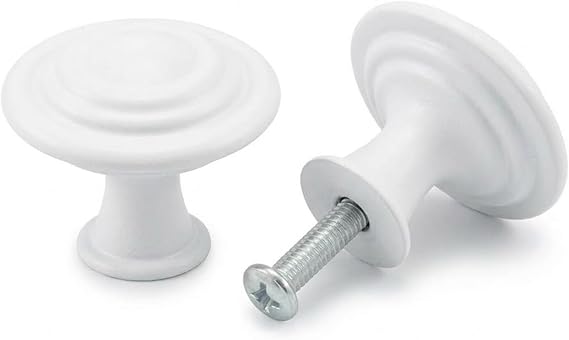 2 Pack Cabinet Knobs, Single Hole Cupboard Knobs, Aluminum Alloy Cabinet with Screws, 30mm Round Furniture Door for Kitchen Wardrobes Bathroom Home Decoration (Weiß #2)