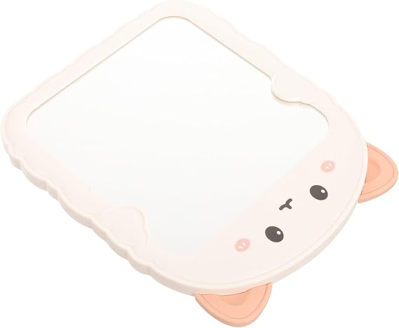 Portable Folding Makeup Mirror for Personal Care Ergonomic Abs Compact Mirror with Cartoon Bear Ear Design for Travel and Desktop Use
