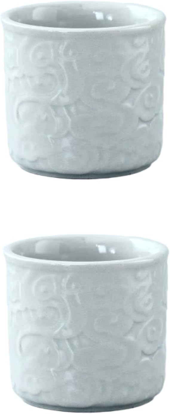 Ceramic Espresso Cups Set of 2-3oz Demitasse Cups for Coffee & Tea, No Handles, Durable & Dishwasher Safe (Grey white, Small)
