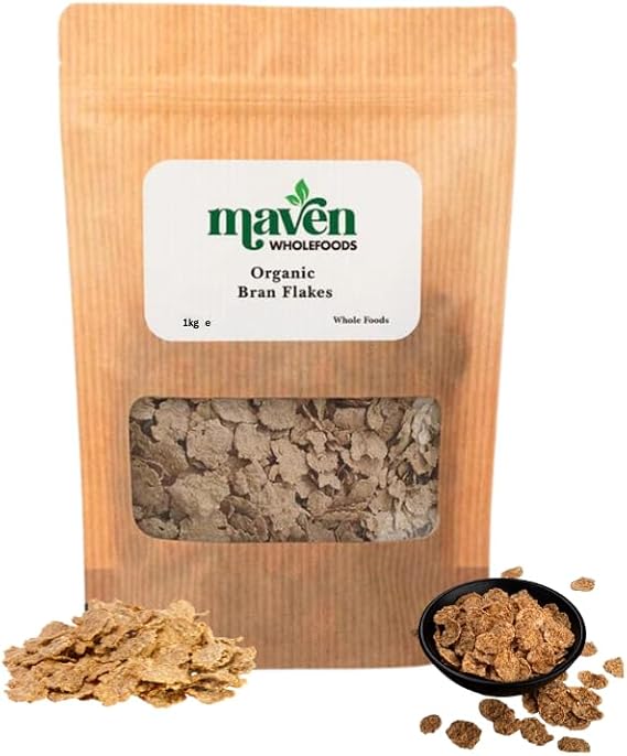Maven Wholefoods Organic Bran Flakes 1kg, High Fibre Wheat Bran Cereal, GMO Free, No Additives, Vegan & Vegetarian, Natural Breakfast Cereal, Wholegrain Flakes, Certified Organic