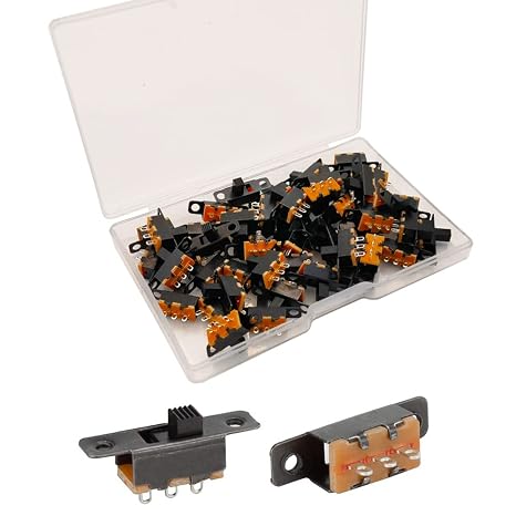 Gebildet 50pcs Mini Toggle Switch SPDT Slide Switch 0.5A 50V DC 3 Pin 2 Position, Panel Slide Switch ON/ON, Micro Miniature Latching SS-12F15