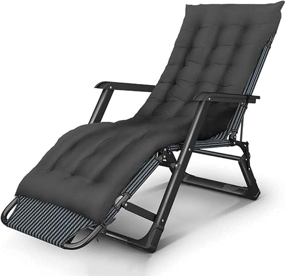 Reclining Zero-gravity Recliner Folding Garden Chair Portable Deck Chair Adjustable Backrest Outdoor Camping Beach-Blue + Thick Green Pad- Qing
