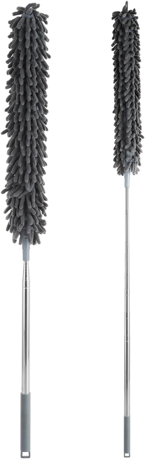 ASelected Feather Duster,Extendable Duster with Long Handle,Microfiber Detachable Bendable Telescopic and Hand Dust for Cleaning Dust, High Ceiling, Blinds, Lights,Cobweb,Cars,Furniture,Grey