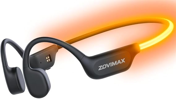 2026 Bone Conduction Headphones with Adjustable LED Safety Light, Open Ear Wireless Sports Headphones with Leak-Free Mic, IP67 Waterproof &